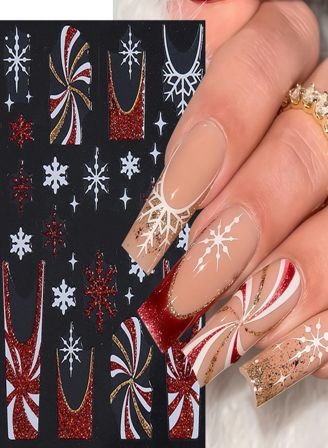 SHUXILIN 8 Sheets Red Christmas Nail Art Stickers Pink White Red Glitter Snowflake Nail Decals 3D Self-Adhesive Xmas Tree Winter Nail Design Gift Box Bow Nail Supplies Winter New Year Nail Decor for Women - Image 5